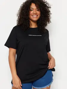 Trendyol Short Sleeves Cotton Typography Raw Edge T-shirt