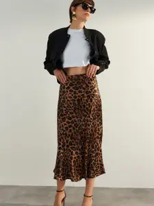 Trendyol Animal Printed Straight Midi Skirts