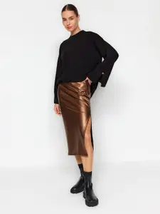Trendyol Ribbed Pencil Midi Side Slit Skirt