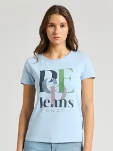 Pepe Jeans Typography Printed Pure Cotton Embellished T-shirt