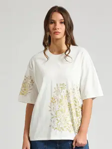 Pepe Jeans Floral Printed Extended Sleeves Pure Cotton Oversize T-shirt