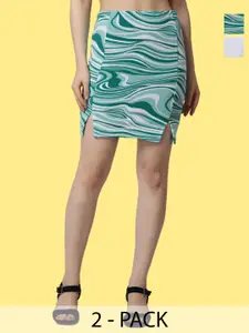 Popwings 2 Pieces Printed Above Knee Length Skirts