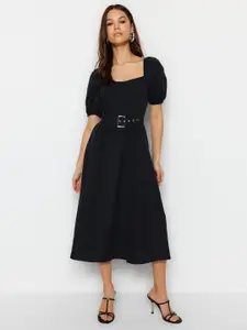 Trendyol Square Neck Puff Sleeve Fit & Flare Midi Dress