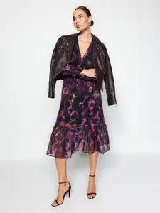 Trendyol Floral Print Cuffed Sleeve Midi Dress