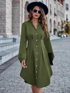 StyleCast Green Mandarin Collar Knee Length Shirt Dress