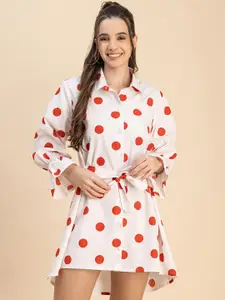 Moomaya Polka Dot Print Cotton A-Line Dress