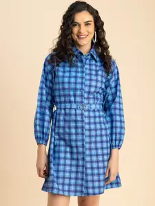 Moomaya Checked Cotton Shirt Dress