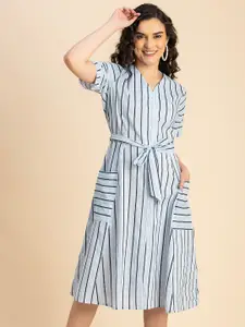 Moomaya Striped Cotton A-Line Dress