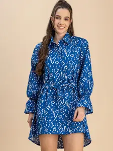 Moomaya Shirt Collar Polka Dots Printed Cotton Dress