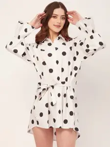 Moomaya Polka Dot Print Cotton Shirt Dress