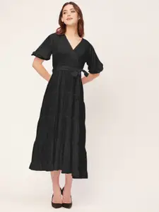Moomaya V-Neck Flared Fit and Flare Fit & Flare Midi Dress