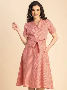 Moomaya Striped Cotton A-Line Dress