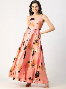 Moomaya Floral Print Crepe Maxi Dress