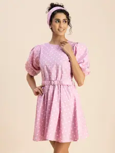 Moomaya  Polka Dot Printed  Cotton Fit & Flare Dress