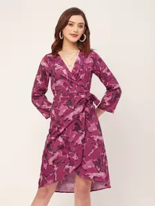 Moomaya Printed V Neck Tulip Hemline Wrap Dress