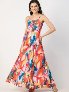 Moomaya Shoulder Straps Floral Print Crepe Maxi Dress