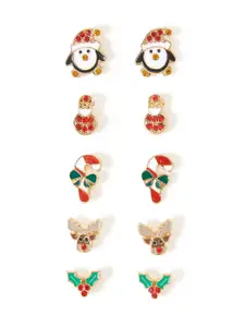 Accessorize Set Of 5 Stone-Studded Christmas Studs Earrings