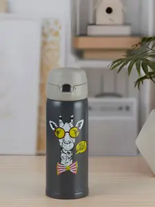Kookee Black & Grey Cartoon Printed Stainless Steel Double Wall Vacuum Water Bottle 350 ml