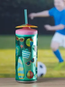 Kookee Green & Pink Stainless Steel Printed Water Bottle 275ml