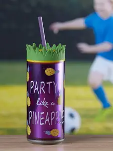 Kookee Purple & Green Stainless Steel Printed Tumbler Frosted with Straw and Lid 275 ML