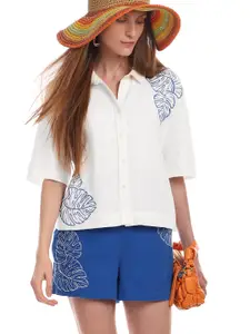 Vero Moda Floral Printed Spread Collar Short Drop Shoulder Sleeves Casual Shirt