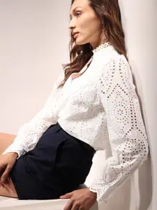 Vero Moda Self Design Long Puff Sleeves Casual Shirt