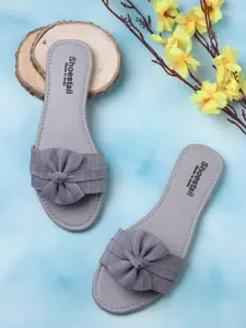 Shoestail Striped Bow Detail Open Toe Flats