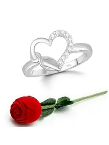 Vighnaharta Rhodium-Plated Cubic Zirconia Studded Adjustable Finger Ring