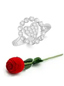 Vighnaharta Rhodium-Plated Cubic Zirconia Studded Adjustable Finger Ring