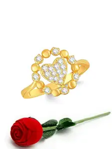 Vighnaharta Gold Plated Cubic Zirconia Studded Finger Ring With Rose Box