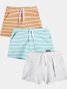 Anthrilo Girls Pack Of 3 Striped Mid-Rise Cotton Regular Shorts
