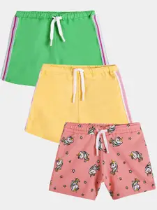 Anthrilo Girls Pack Of 3 Printed Mid-Rise Cotton Regular Shorts