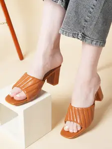 ZENVO Textured Open Toe Block Heels