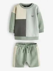 NEXT Infant Boys Colourblocked Pure Cotton Sweatshirt with Shorts