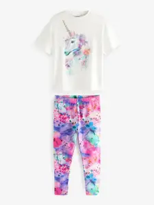 NEXT Girls Unicorn Print with Sequin T-shirt & Printed Leggings
