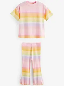 NEXT Girls Rainbow Striped T-shirt with Bootleg Style Trousers