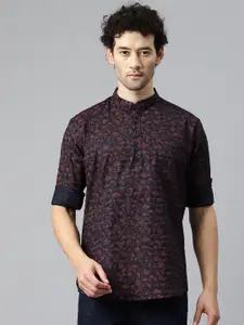 Majestic Man Ethnic Motifs Printed Band Collar Pure Cotton Short Kurta