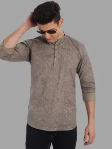 Majestic Man Mandarin Collar Striped Cotton Thread Work Kurta