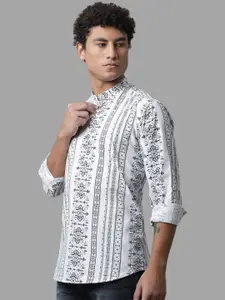 Majestic Man Geometric Printed Band Collar Pure Cotton Straight Kurta