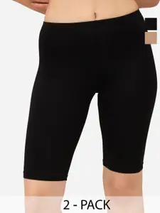 Soie Women Pack Of 2 Mid-Rise Skinny Fit Cycling Shorts