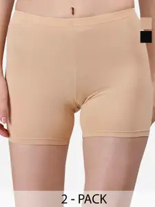 Soie Women Pack Of 2 Mid-Rise Skinny Fit Cycling Shorts