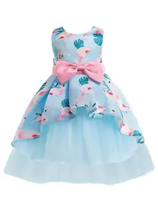 BAESDG Girl Floral Printed Round Neck Sleeveless Net Fit & Flare Dress