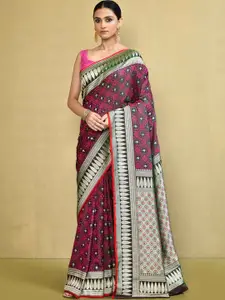 Rasm by Muskaan Green & Purple Woven Design Zari Silk Blend Banarasi Saree