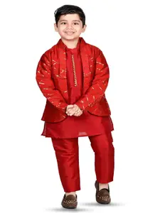BAESD Boys Mandarin Collar Regular Straight Kurta with Trousers & Jacket