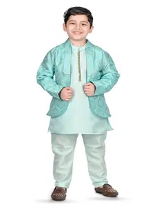 BAESD Boys Mandarin Collar Regular Straight Kurta with Trousers & Jacket
