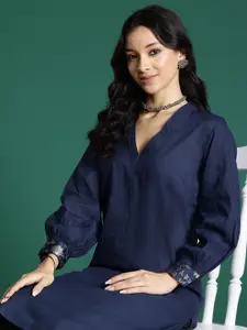 Sangria Puff Sleeves A-line Pure Cotton Kurta