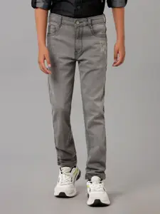 UNDER FOURTEEN ONLY Boys Grey Slim Fit Low Distress Heavy Fade Jeans