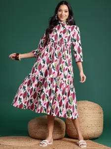 Sangria Printed Tiered Cotton Ethnic Dress