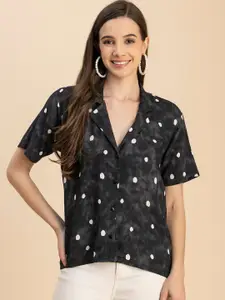 Moomaya Opaque Polka Dots Printed Spread Collar Short Sleeves Casual Shirt