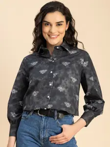 Moomaya Floral Printed Spread Collar Opaque Cotton Casual Shirt